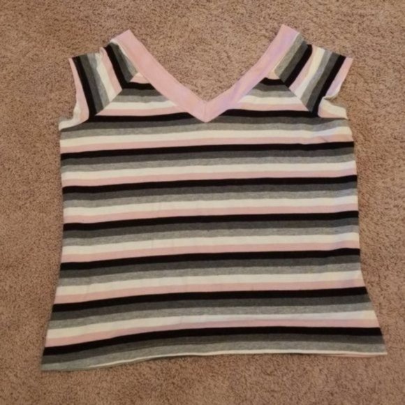 Carolina Bay Sweater Shirt V Neck Stripes Women's Size 1X - Picture 3 of 7
